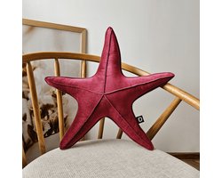 Decordruk VELVET Serie - Grote Stervormige Kussen - Rubinrode Kleur - Zacht Velvet