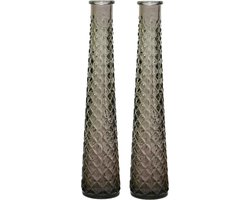 Decoris bloemenvazen gerecycled glas - set 2x - D7 x H32 cm - bruin