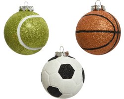Decoris Kerstbal Sportbal Ø8cm kunststof (1 stuk) assorti