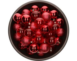 Decoris Kerstballen - 25x stuks - 6 cm - kunststof - rood - kerstversiering