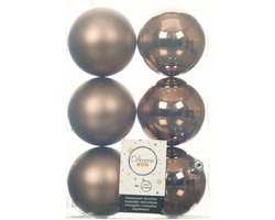 Decoris Kerstballen - 6x st - walnoot bruin - D8 cm - kunststof - mat/glans - kerstversiering