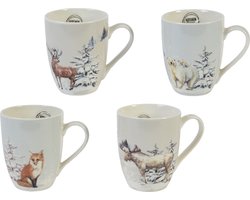 Decoris Kerstmok porselein dierenafbeelding H10,5cm verkrijgbaar in hert, eland, vos of beer