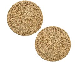 Decoris Placemat - 2x - naturel bruin - D35 cm - rotan gevlochten - rond - onderlegger - tafeldecoratie