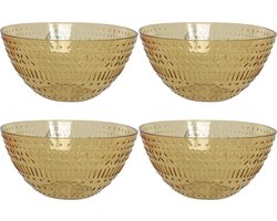 Decoris schaaltje/kommetje - 4x - geel - kunststof - D14 x H7 cm - campingservies