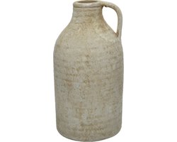 Decoris vaas kruik/fles model - terracotta - creme wit - D15 x H30 cm - vintage