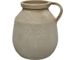 Decoris vaas kruik/fles model - terracotta - creme wit - D22 x H25 cm - vintage