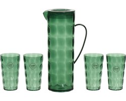 Decoris Waterkan/karaf set incl. 4 bekers - 1,7L - kunststof - groen