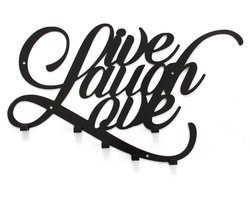 Decorizzly Live Laugh Love - Wandkapstok - Stalen Haken - Zwart
