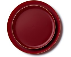 Decorline -20 Premium herbruikbaar kunstof feestservies set - Burgundy met gouden rand-Edge Collectie.