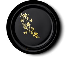 Decorline- 20 Premium herbruikbaar plastic Partyservies set Zwart met Gouden rand - GardenEdge collectie.