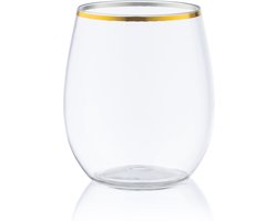 Decorline- 24 Luxe Transparant /Goud Stemloze Wijnglazen 340 ml- Wijnglazen voor Kerstmis,Bruiloften, Verjaardagen, Feesten en Evenementen