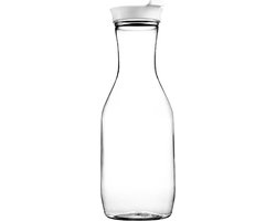 Decorline- 3 x Transparante Kunstof Herbruikbaar Waterkan 900 ML met witte deksel -Ronde Bodem- Waterkaraf voor Fruitwater, ijsthee en sap.