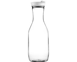 Decorline- 3 x Transparante Kunstof Herbruikbaar Waterkan Rond 700 ML met witte deksel - Waterkaraf voor Fruitwater, ijsthee en sap.