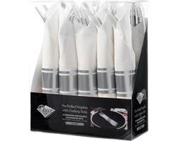 Decorline-40-delig Herbruikbare zilver plastic bestekset met servetten voor 10 personen. Party Bestekset voor Kerstmis, Bruiloften, Verjaardagen, Feesten en Evenementen.