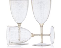 Decorline - 48 wijnglazen van premium kunststof met gouden glitter, herbruikbare stabiel cocktailglazen voor bruiloften en feestjes, 200 ml voor Kertmis, Bruiloften, Verjaardagen en Party's.