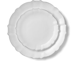 Decorline Combo Luxe-Collectie, premium herbruikbare 2-delige bordenset, herbruikbare partyborden voor 16 personen, 32-delig, wit/zilver, duurzaam tafelservies voor 16 gasten