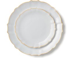 Decorline Combo Luxe-collectie, premium herbruikbare en duurzaam 2-delige bordenset, herbruikbare partyborden voor 16 personen, 32-delig, wit/goud, duurzaam tafelservies voor 16 gastennset - 2 maten (16 x 26 cm, 16 x 19 cm)