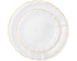 Decorline Combo Luxe-collectie, premium plastic herbruikbare 2-delige bordenset, partyborden voor 16 personen, 32-delig, transparant/goud, duurzaam tafelservies voor 16 gasten