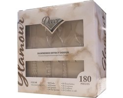 Decorline- Herbruikbaar Transparant Kunstof Bestek set 180 stuks - 80 vorken, 40 messen, 40 lepels en 20 koffielepels -Kerstmis,Bruiloften, Verjaardagen, Feesten en Evenementen.