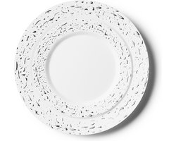 Decorline - Premium herbruikbare kunststof partyserviesset - 32-delig - Pebbled Combo - wit/zilver - stabiel, herbruikbare bordenset - 2 maten (16 x 26 cm, 16 x 19 cm)