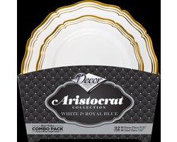 Decorline - Premium Plastic Herbruikbare partyserviesset - 32-delig - Aristocrat collectie - wit/goud - stabiel, herbruikbare bordenset - 2 maten (16 x 26 cm, 16 x 19 cm)