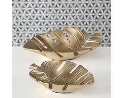 Decoschaal - 2 set - Blad - Goud - 31x21x7cm - Aluminium