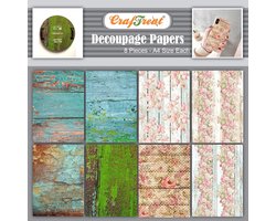 Decoupage Papier - Knutselpapier - Meubels Decoreren - Kreukvrij Gebruik - A4 8 Stuks - Hout Bloemen