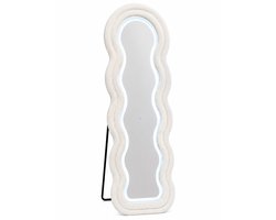 Decovibe Organische Staande Spiegel 170x60 cm – Witte Teddy Passpiegel met Dimbare LED Verlichting – 3 Lichtkleuren – Touchbediening – Wandspiegel- passpiegels met verlichting