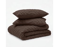 Decoware Dekbed zonder Overtrek 200x200 cm - Easy Tufted Waves Bruin - Hoesloos Dekbed Wasbaar - Incl. Kussensloop - All Season - Tweepersoons