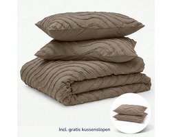 Decoware Dekbed zonder Overtrek 200x200 cm - Easy Tufted Waves Taupe - Hoesloos Dekbed Wasbaar - Incl. Kussensloop - All Season - Tweepersoons