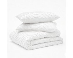 Decoware Dekbed zonder Overtrek 200x200 cm - Easy Tufted Waves Wit - Hoesloos Dekbed Wasbaar - Incl. Kussensloop - All Season - Tweepersoons