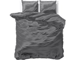 Decoware dekbedovertrek - glans satijn - antraciet - 1-persoons - 140x220 + 60x70cm