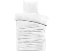 Decoware Dekbedovertrek Set - Beddengoed met kussensloop - Microvezel Dekbed Overtrek Hotelstreep Wit - Vier Seizoenen - 140 x 200 cm - Kussensloop 60 x 70 cm