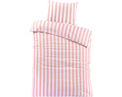 Decoware kinderdekbedovertrek Strepen roze wit - katoen - eenpersoons (140x200 + 60x70 cm)