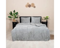 Decoware® Teddy fleece dekbedovertrek - Grijs - 240x220 + 2st 60x70 cm