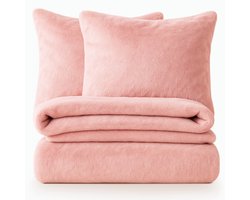 Decoware teddy fleece dekbedovertrek - licht roze - lits-jumeaux - 240x220 cm - 60x70 cm - kussenslopen