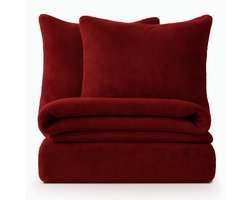 Decoware Teddy Fleece Dekbedovertrek - Wine - Lits-jumeaux XL - 260x220 cm + 2 Kussenslopen 60x70 cm - Dubbelzijdig - Heerlijk Warm