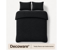 Decoware Teddy Fleece Dekbedovertrek Zwart - 140x220 cm – Dubbelzijdig Teddy – Incl. 1 Kussensloop 60x70 cm – Extra Warm - Eenpersoons