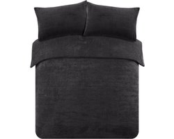 Decoware® Teddy Fleece Dekbedovertrek - Zwart - 2-persoons (200x220 cm + 2 Kussenslopen 60x70 cm) - Dubbelzijdig - Heerlijk Warm