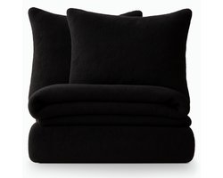 Decoware® Teddy Fleece Dekbedovertrek - Zwart - Eenpersoons - 140x220 cm + Kussensloop 60x70 cm - Dubbelzijdig - Heerlijk Warm