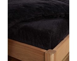 Decoware® Teddy Fleece Hoeslaken - 140x200 cm - Zwart - Extra Zacht & Warm - Voor Matrassen tot 30 cm Hoog