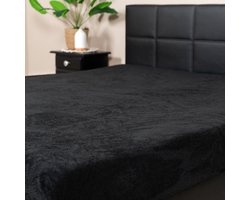 Decoware® Teddy Fleece Hoeslaken - 180x200 cm - Zwart - Extra Zacht en Warm - Voor Matrassen tot 30 cm Hoog