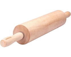Deegroller Hout - Bakroller Roestvrijstaal - Deeg Uitrollen - 360 Graden Lager - 20 cm Lengte - Licht Houtkleur