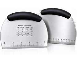Deegschraper met meetschaal, deegsnijder en deegschraper voor pizza, brood, cake en fondant, keukenhulp met cm/inch schaal, ergonomische handgreep en roestvrijstalen lemmet