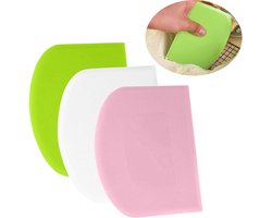 Deegsnijder - Deegschraper - Herbruikbaar - Komschraper - Voedselveilige plastic deegsnijder - Flexibele plastic schraper - Multifunctionele tafelschraper - Voedselschraper - 3 stuks - Keukengereedschap - Groen - Wit-roze - Praktisch