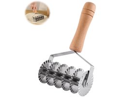 Deegsnijder - Zeswielige roestvrijstalen pizzasnijder - Noedelsnijder - Zilver - Zeswielig kantmes met houten handvat - Deegsnijgereedschap - Kan noedels, pasta en koekjes snijden