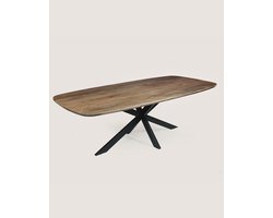Deens Ovale Eettafel 160 cm Mangohout – Bruin – Zwart Metalen Matrix Onderstel – Elegant Chic – 4-6 Personen
