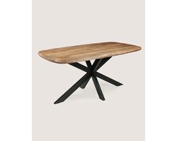 Deens Ovale Eettafel 160 cm Mangohout – Bruin – Zwart Metalen Matrix Onderstel – Landelijk – 4-6 Personen