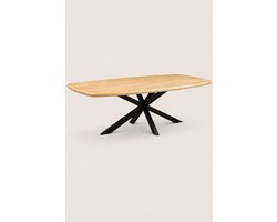 Deens Ovale Eettafel 180 cm Mangohout – Zwart Metalen Matrix Onderstel – Landelijk – 6-8 Personen