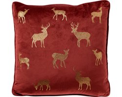 DEER - kussenhoes 45x45 cm - velvet - kerst - rendier - Biking Red - rood